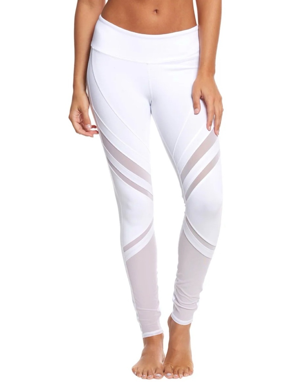 ALO Yoga White High-Rise Mesh-Striped Leggings